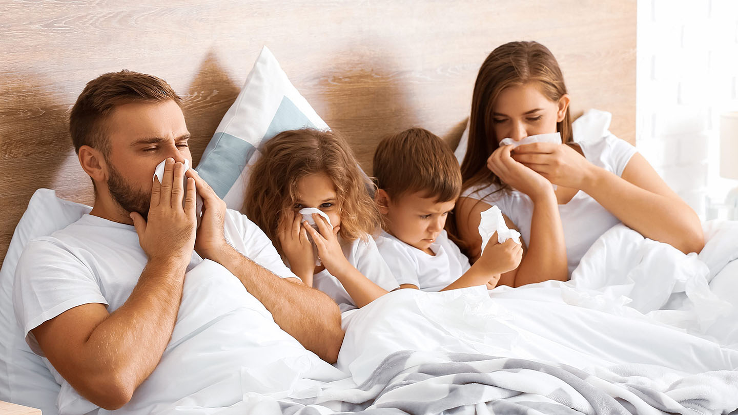 Slima ģimene, saaukstēšanās, gripa.